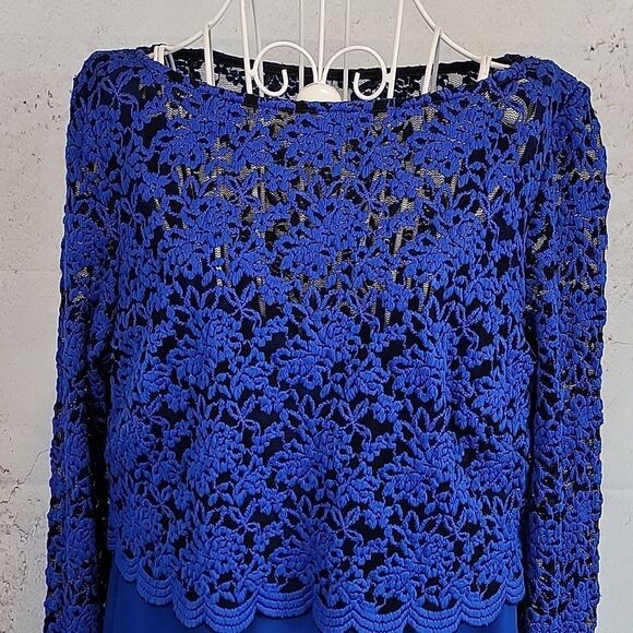 Cartise Elegant Blue Lace Overlay Midi Dress Womens Size 12 - Picture 2 of 10
